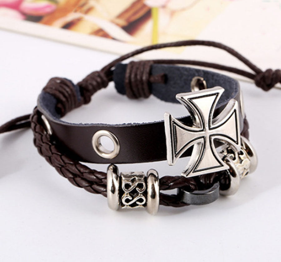 Fashionable and Durable Leather Bracelet with Retro Beads and Drawstring