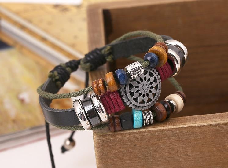 Intricately Beaded Leather Bracelet - Make a Statement with This One-of-a-Kind Bracelet