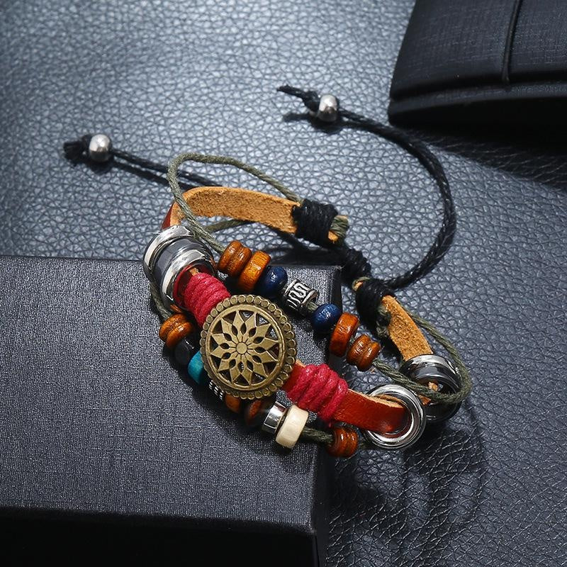 Classic Link Bracelet with Cowhide and Beads - Perfect for Any Outfit