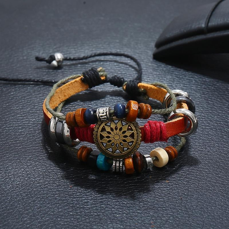 Intricately Beaded Leather Bracelet - Make a Statement with This One-of-a-Kind Bracelet