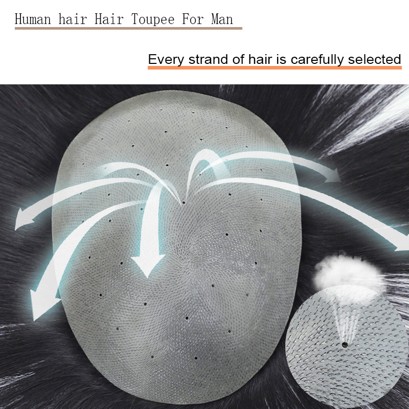 Hair Nature Toupee for Men, Human Hairpieces Replacement System PU Thin Skin V-looped Black Male Hair #1B