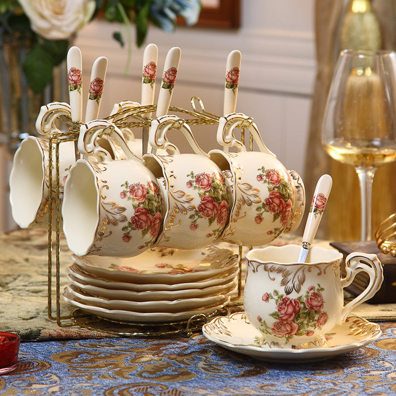 Vintage Coffee Cup and Saucer Set – Classic European Style Tea Cup and Saucer Set with Spoon