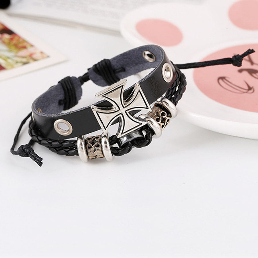 Refined Leather Bracelet with Vintage Beadwork and Drawstring