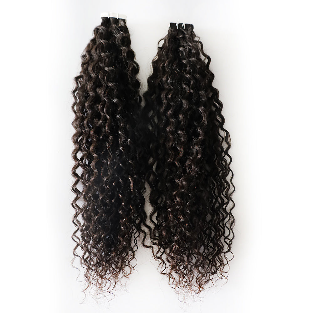 Tape in Hair Extensions Kinky Curly Real Human Hair Off Black