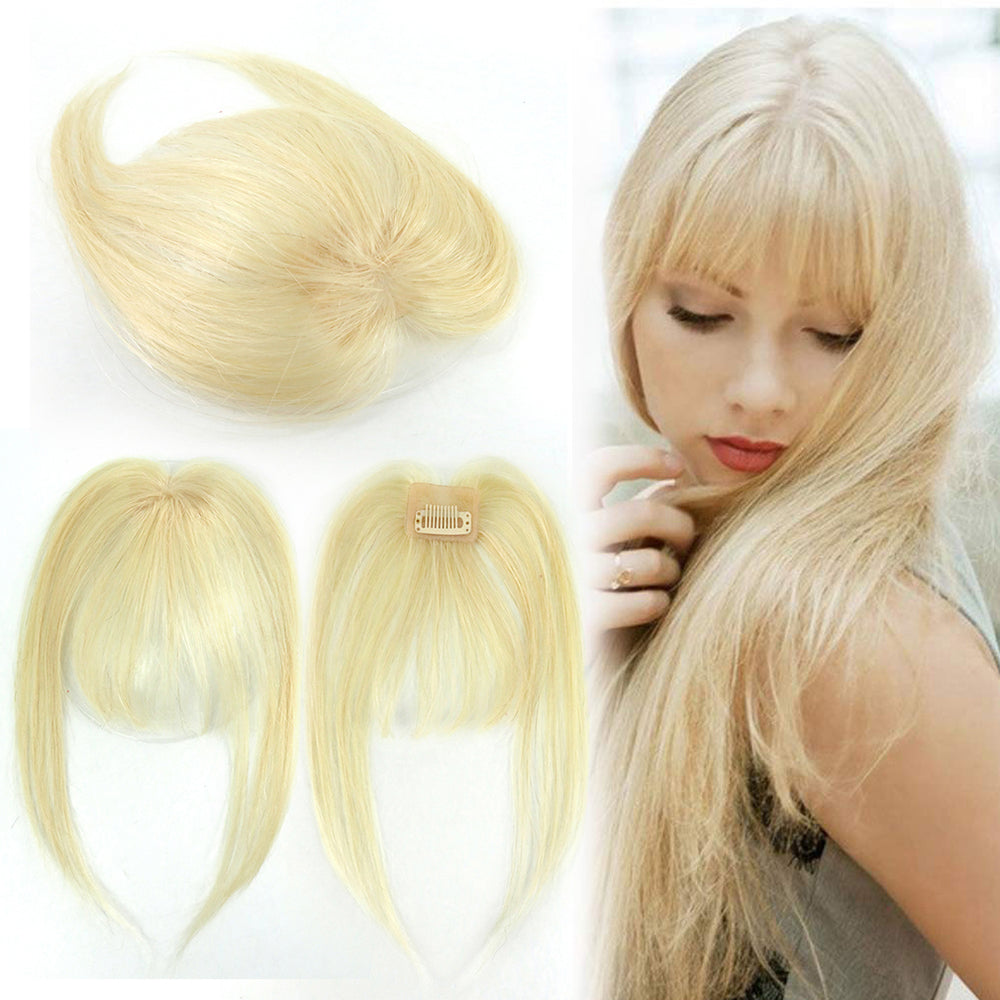 One Piece Clip In Hair Fringe 3D Hair Bangs Topper Human Real Hair Flat Bangs with Clips on Crown Wiglet Hairpieces for Women